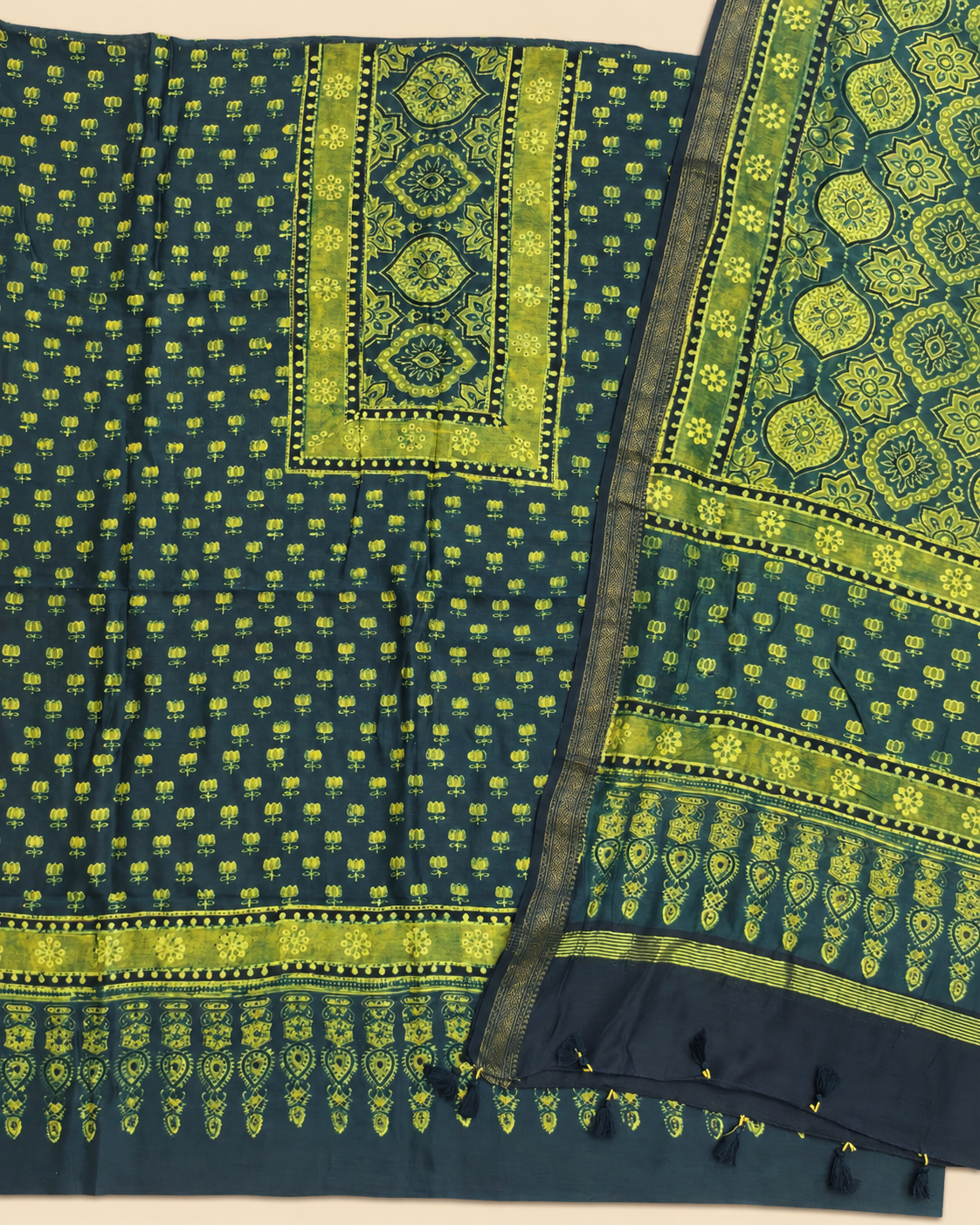 Premium Ajrakh Maheswari Silk 2-Piece Suit Set