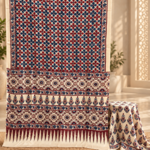 Elegant Modal Silk Ajrakh Hand Block Print Natural Dye Saree