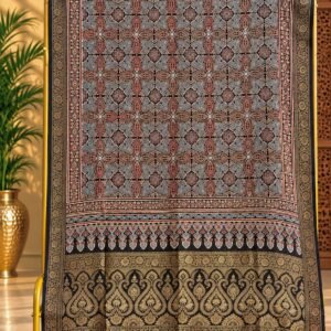 Dola Silk Ajrakh Hand Block Print Natural Dye Dupatta