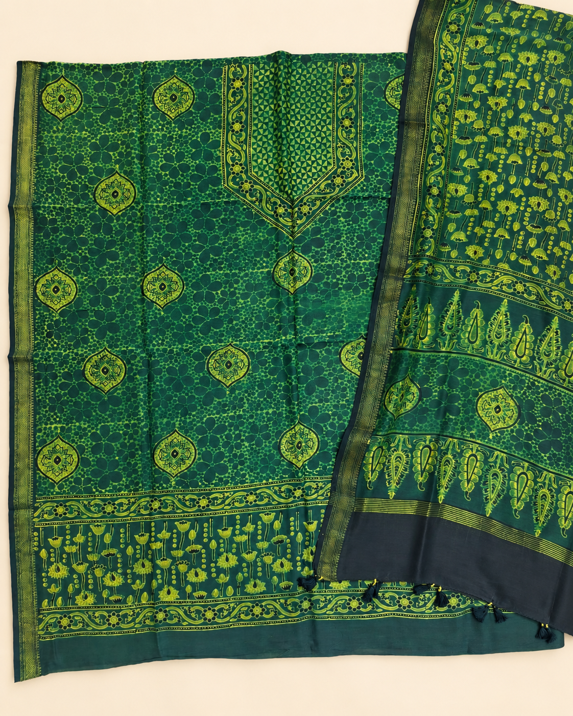 Premium Ajrakh Maheswari Silk 2-Piece Suit Set