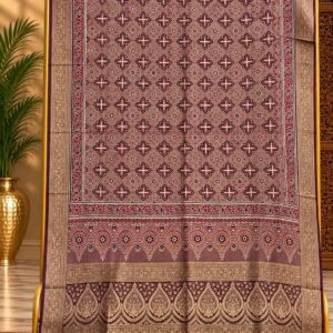 Dola Silk Ajrakh Hand Block Print Natural Dye Dupatta