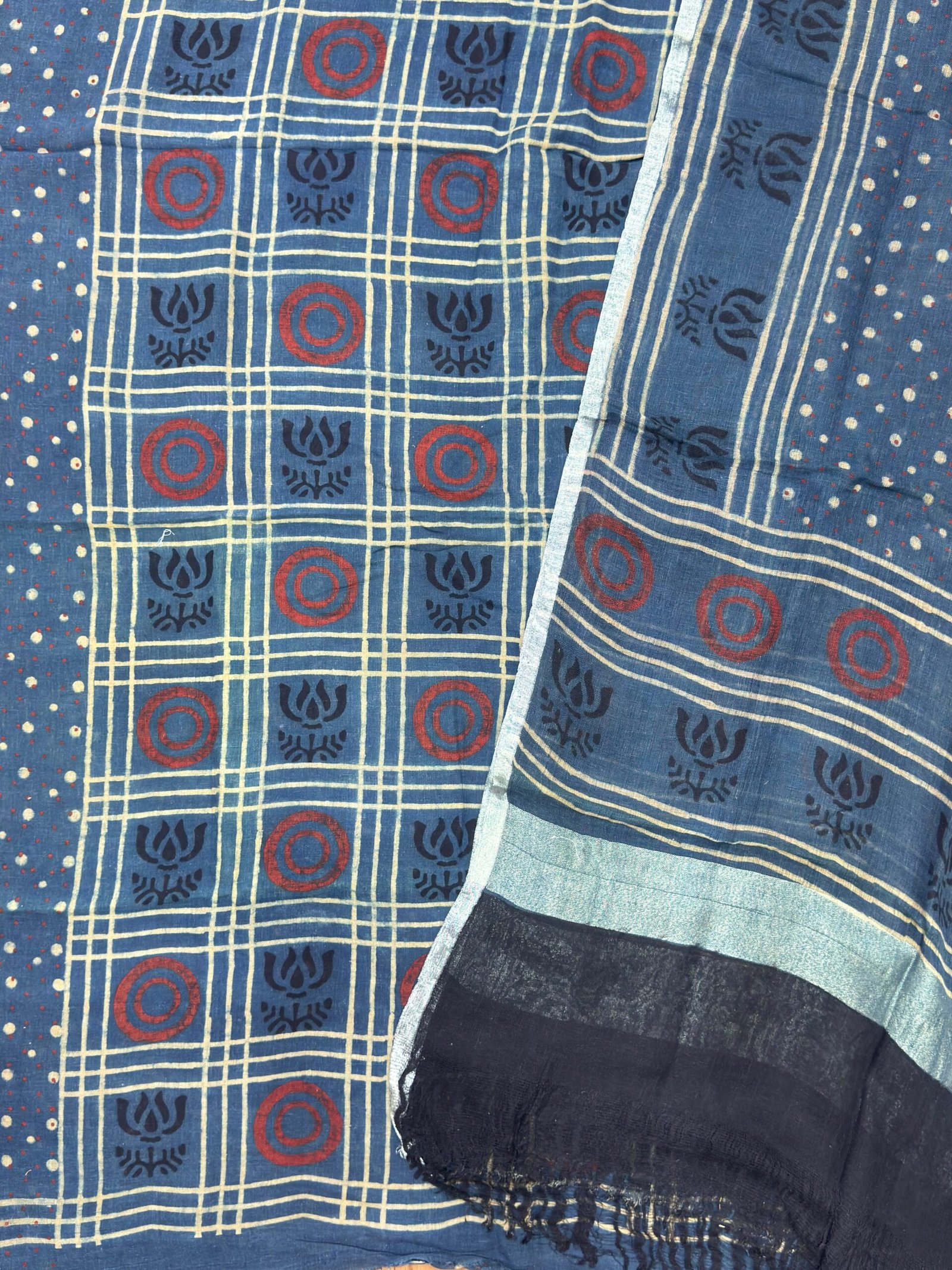 Premium Ajrakh Hand Block Print Natural Dye Pure Linen by Linen 2-Piece Suit Set