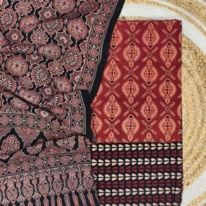 Pure Cotton Ajrakh Screen Print Natural Dye 3-Piece Suit 05