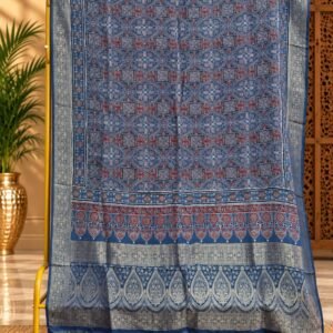 Dola Silk Ajrakh Hand Block Print Natural Dye Dupatta