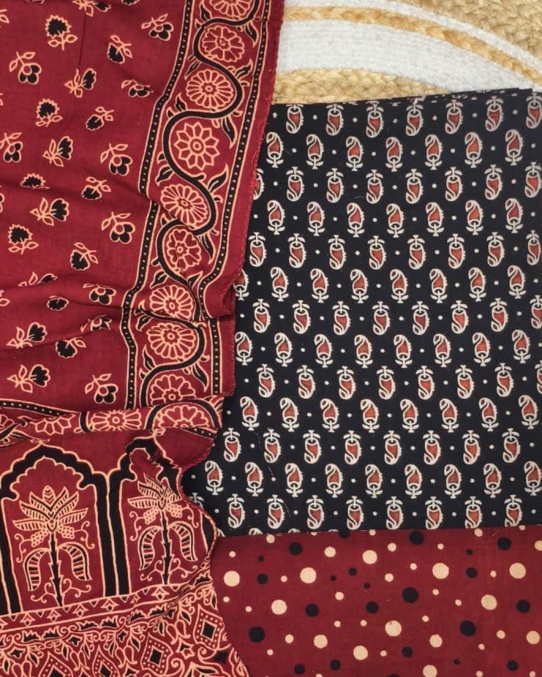 Pure Cotton Ajrakh Screen Print Natural Dye 3-Piece Suit 13 - Image 2