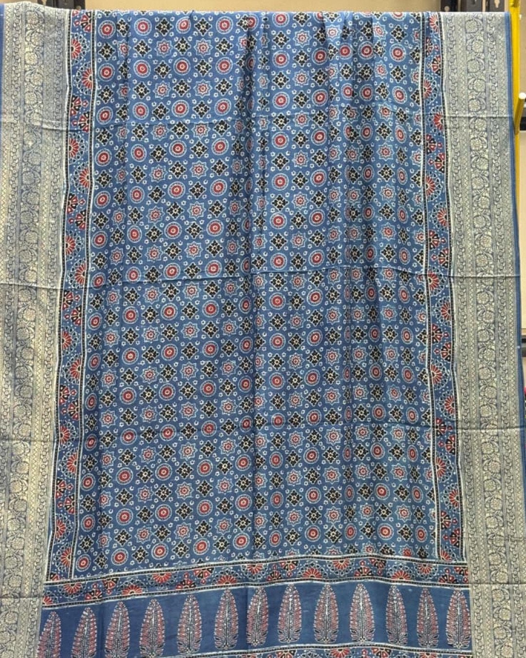 Dola Silk Ajrakh Hand Block Print Natural Dye Zari Pallu Dupatta 13 - Image 2