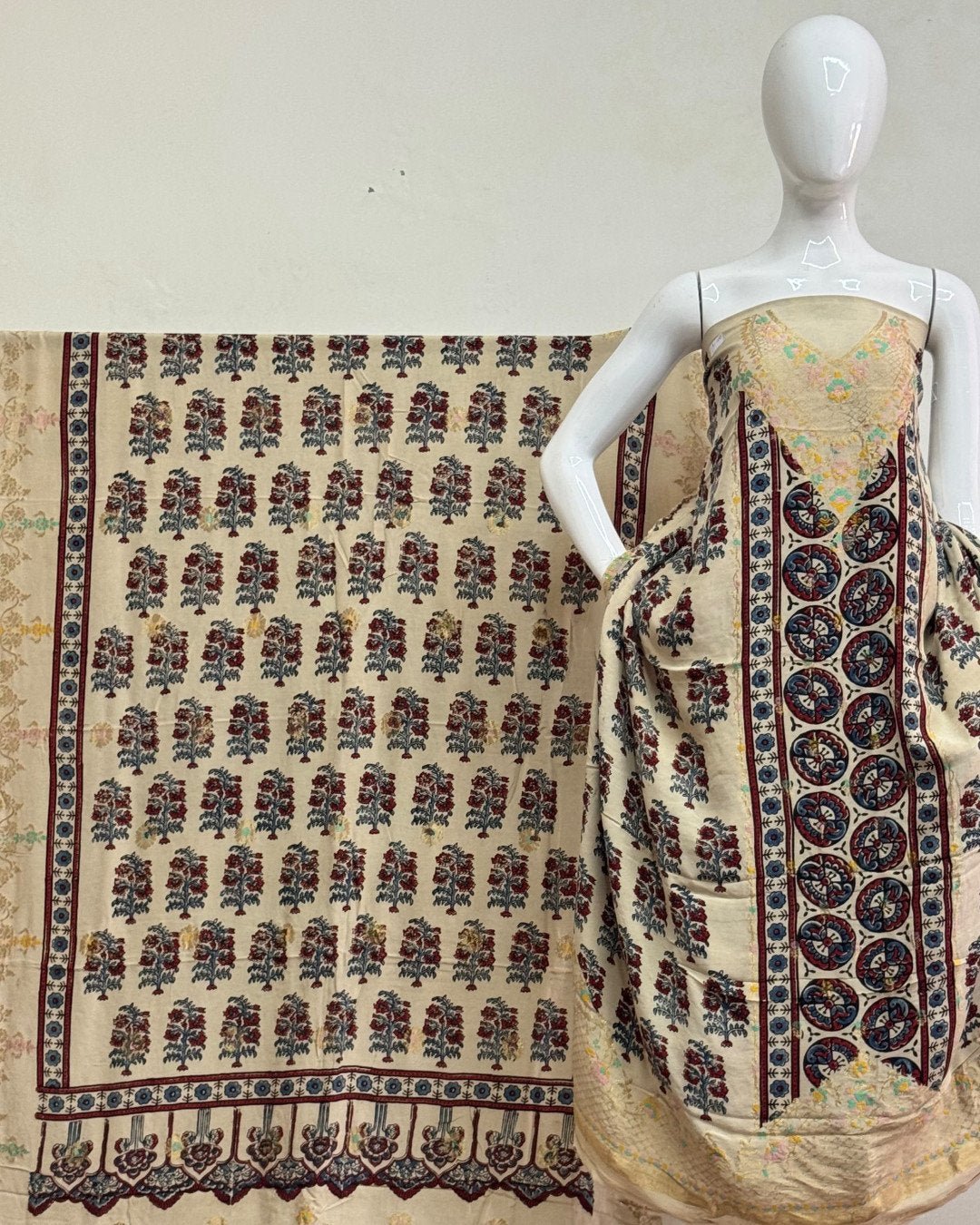 Meena Kari Dola Silk Ajrakh Hand Block Print 2-Piece Suit 04 - Image 2