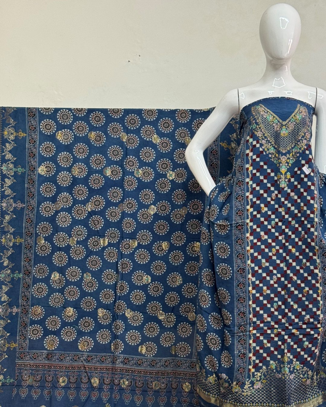 Meena Kari Dola Silk Ajrakh Hand Block Print 2-Piece Suit 07 - Image 2