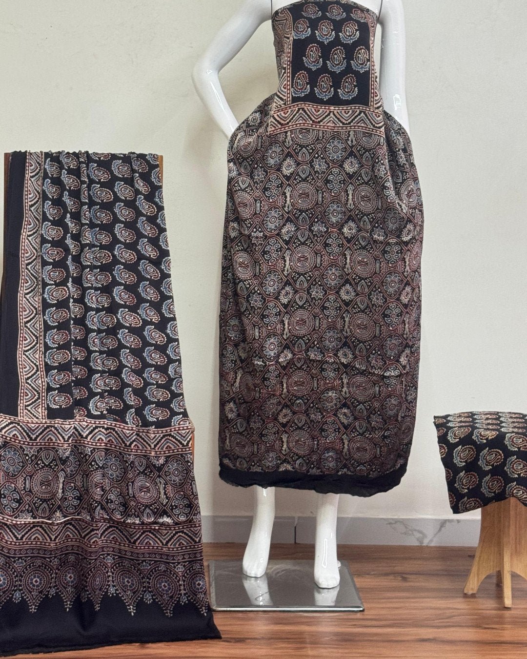 Havi Pure Modal Silk Ajrakh Hand Block Print Natural Dye Suit 102 - Image 3